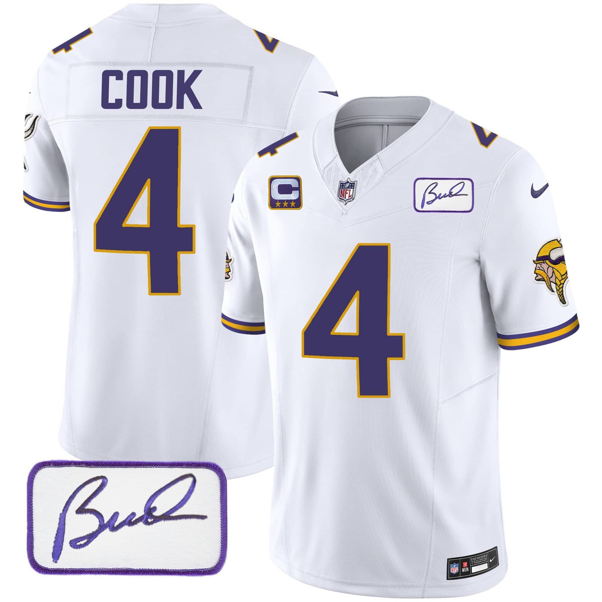 Men Minnesota Vikings #4 Cook White 2024 Nike Bud Grant Patch Classic Limited NFL Jersey style 1